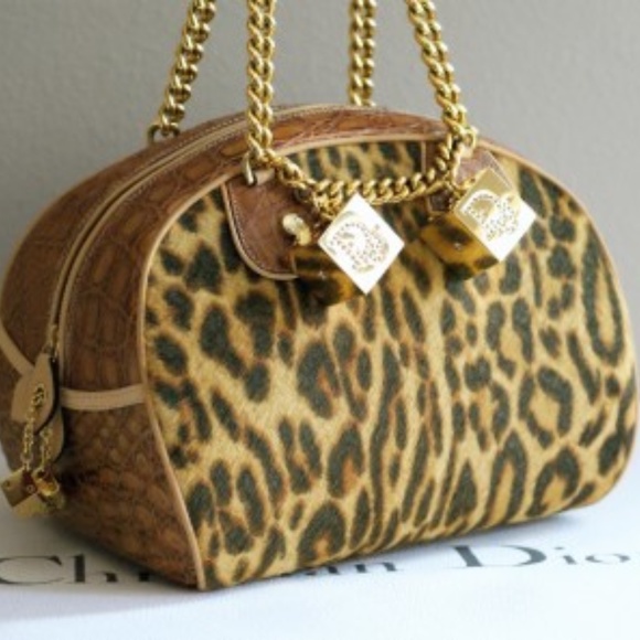 DIOR LEOPARD PRINT PONY FUR CROCODILE BAG NEW - Picture 4 of 8